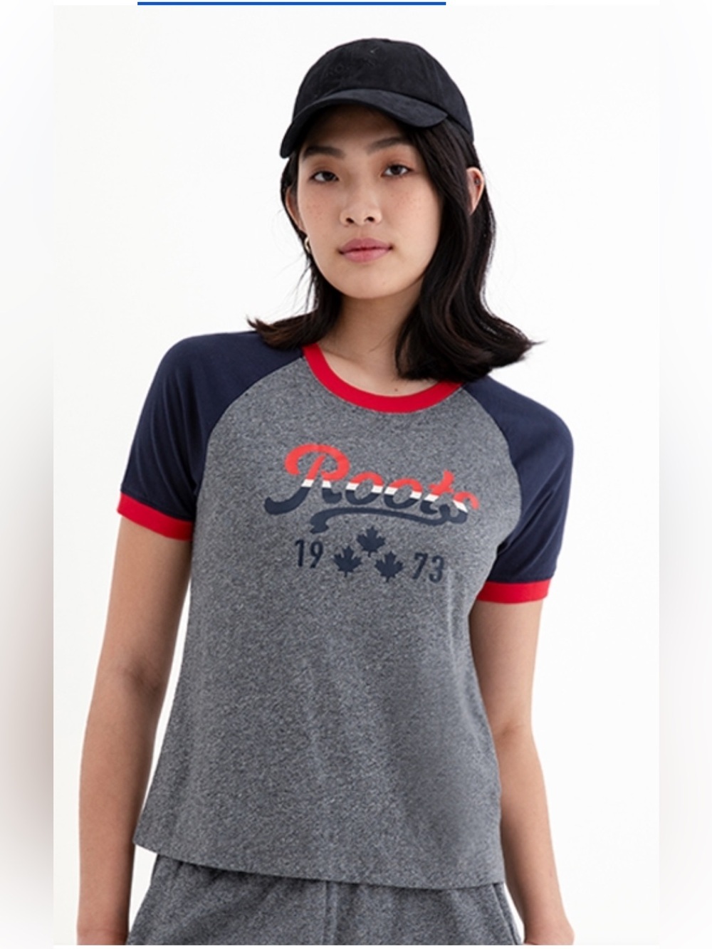 Roots Canada Baseball Ringer Cotton T-Shirt. Size Small.